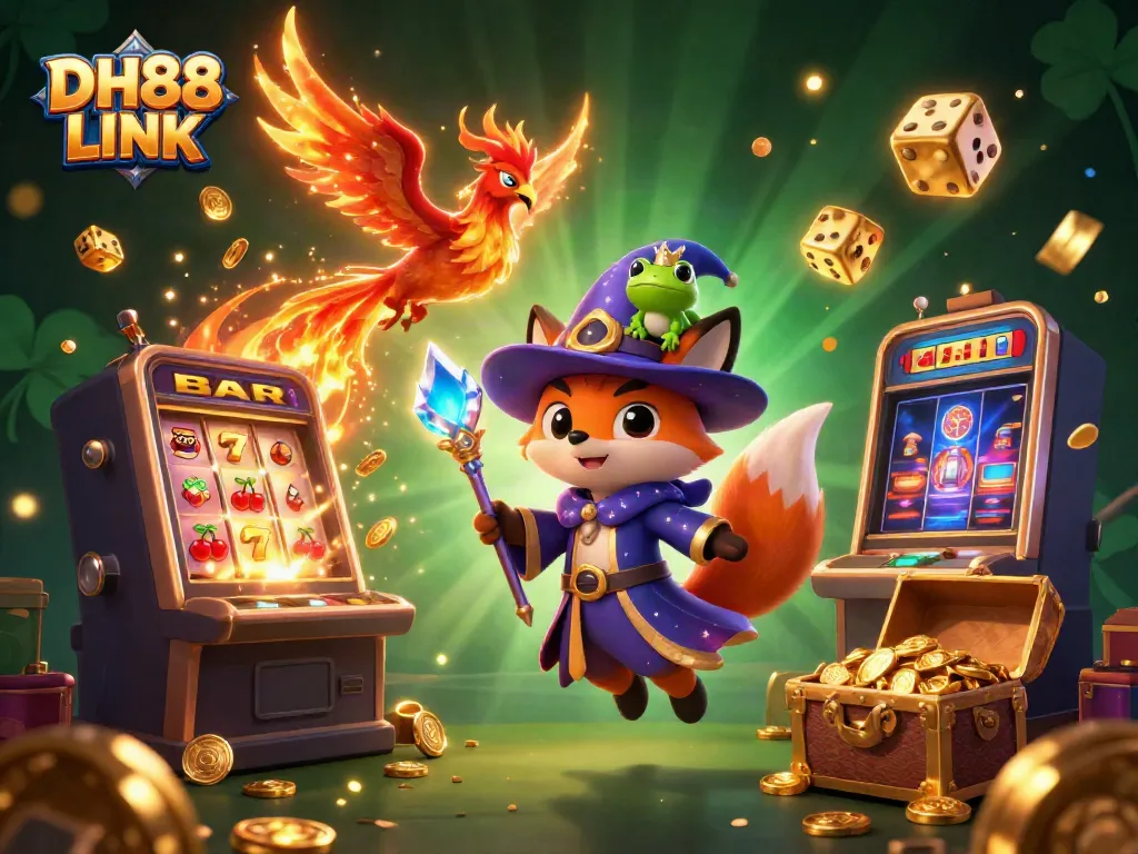 Experience excitement with the DH88 LINK slot machine illustration, showcasing vibrant casino elements.