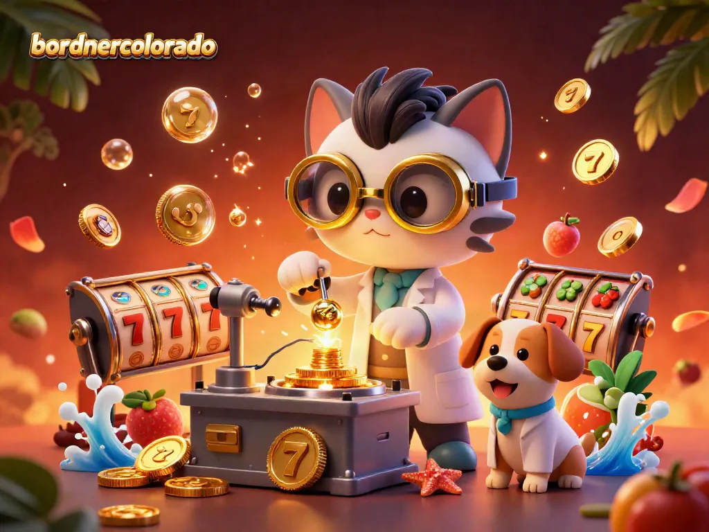 Play with bordnercolorado's vibrant slot machines and gold coins in a dynamic casino scene.