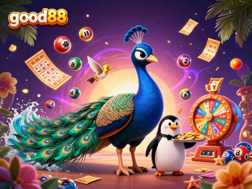 Engage in vibrant casino action with good88, featuring colorful lottery elements and lively characters.